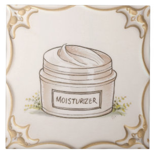 White & Gold Moisturizer Container Funny Bathroom Ceramic Tile