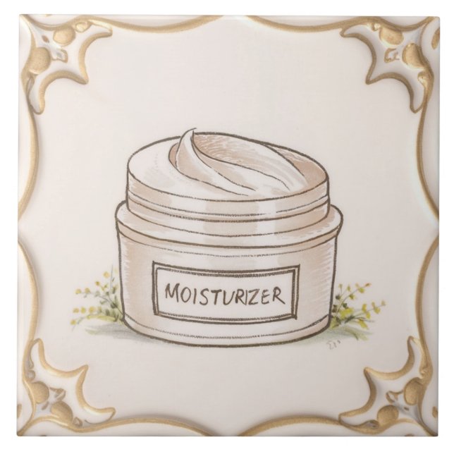 White & Gold Moisturizer Container Funny Bathroom Ceramic Tile (Front)