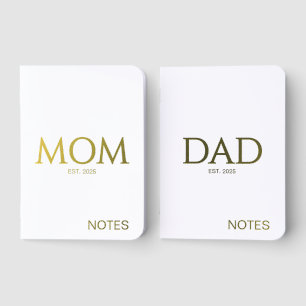 White Gold MOM DAD Estd New Parents Notebooks