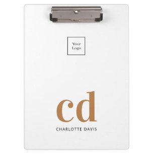 White gold monogram initials business logo clipboard
