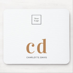 White gold monogram initials business logo mouse pad