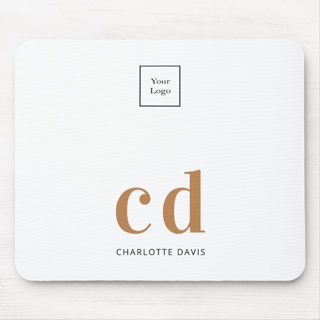 White gold monogram initials business logo mouse pad (Front)