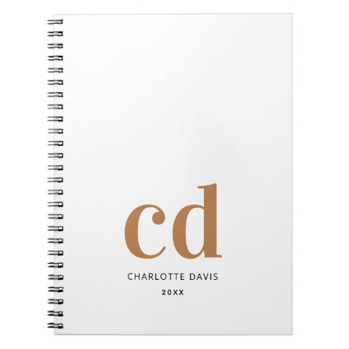 White gold monogram initials elegant minimalist notebook