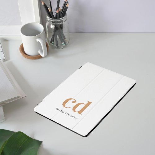 White gold monogram initials elegant modern iPad pro cover