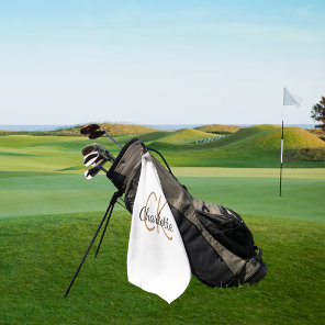 White gold monogram initials name minimalist golf towel