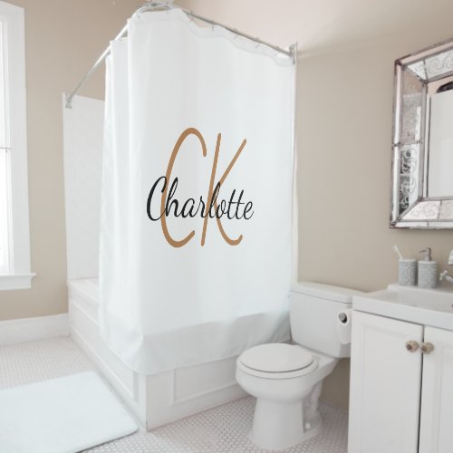 White gold monogram initials name minimalist shower curtain