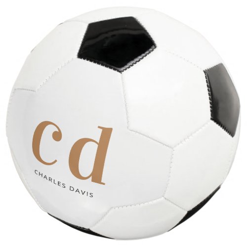 White gold monogram initials name minimalist soccer ball