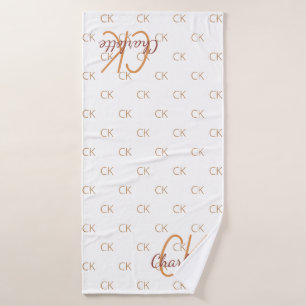 White gold monogram initials name script elegant bath towel