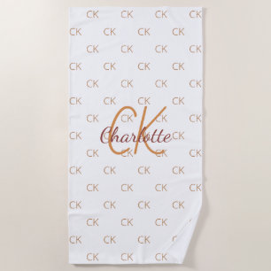White gold monogram initials name script elegant beach towel
