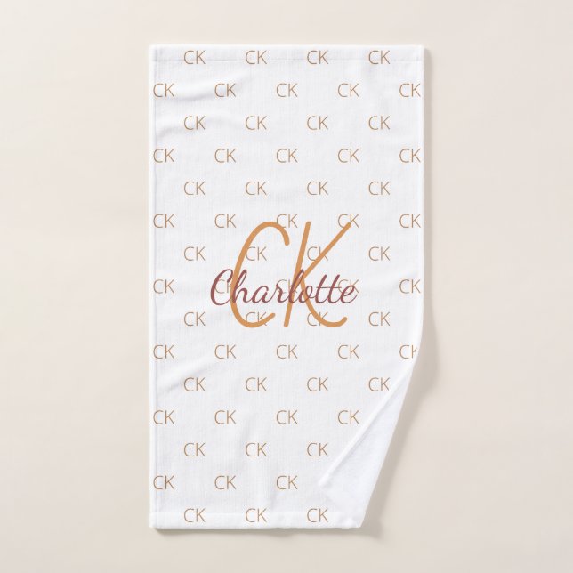 White gold monogram initials name script elegant hand towel  (Hand Towel)