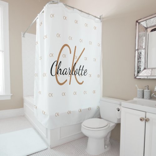 White gold monogram initials pattern name  shower curtain