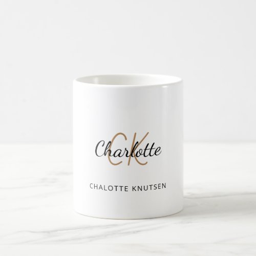 White gold monogram initials script elegant  coffee mug