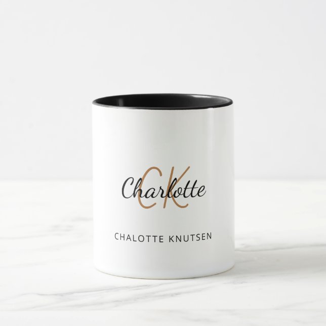 White gold monogram initials script elegant mug (Center)