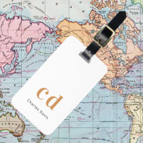 White gold monogram name initials  modern luggage tag