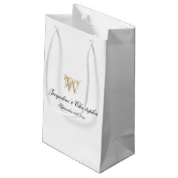 White Gold Monogram + Names Elegant Cool Chic Cute Small Gift Bag