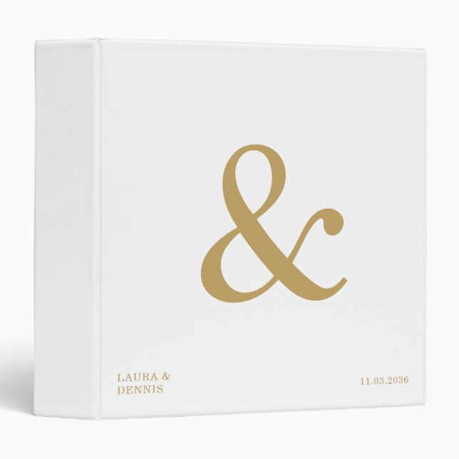 White Gold Monogram Personalized Wedding Album 3 Ring Binder (Front/Spine)