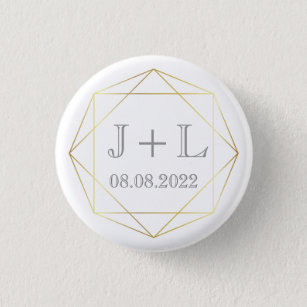 White Gold Monogram Wedding Favor Save the Date Button