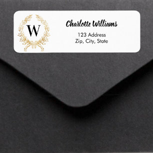 White gold monogram wreath return address label