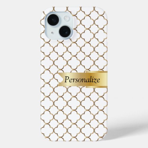 White  Gold Moroccan  DIY Name iPhone 15 Case