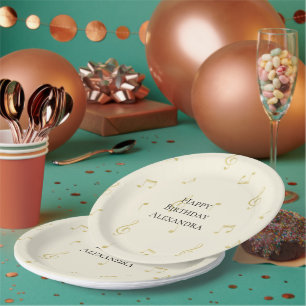 White Gold Music Notes Birthday Paper Plates