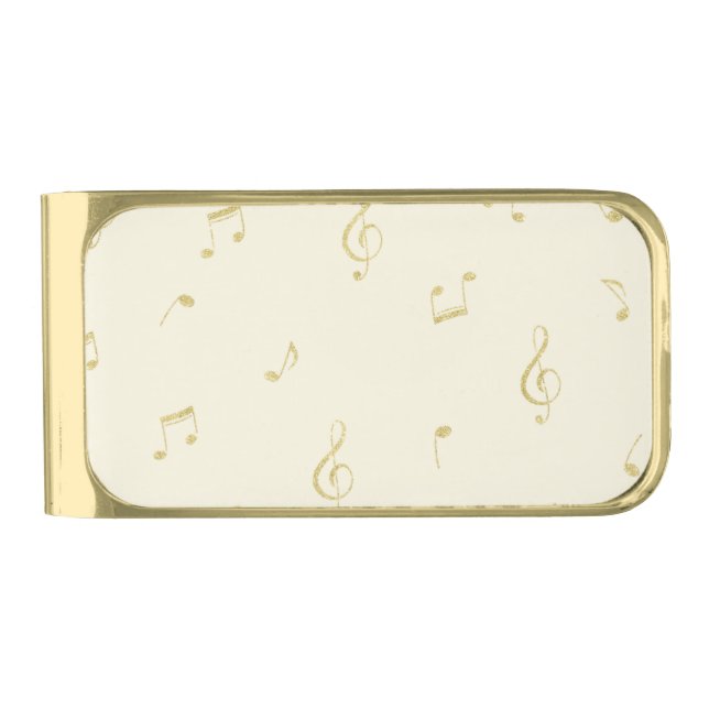 White Gold Music Notes   Gold Finish Money Clip (Front)