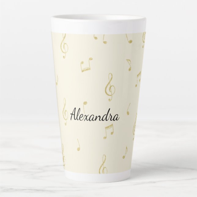 White Gold Music Notes   Latte Mug (Front)