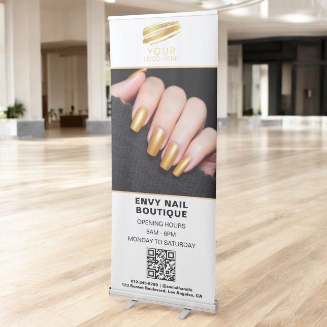 White Gold Nail Salon QR Code Photo Logo Retractable Banner (Creator Uploaded)