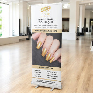 White Gold Nail Salon Services Photo Logo Retractable Banner