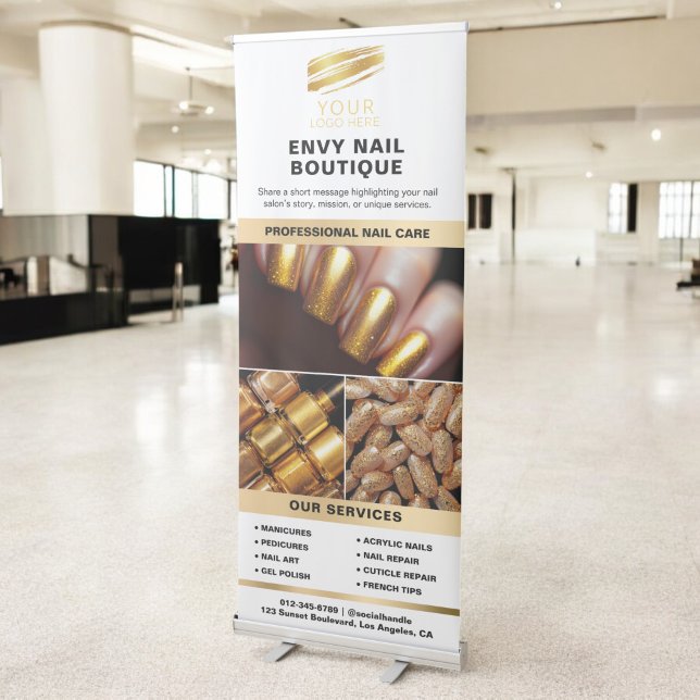 White Gold Nail Specialist Services Photo Logo Retractable Banner (Creator Uploaded)