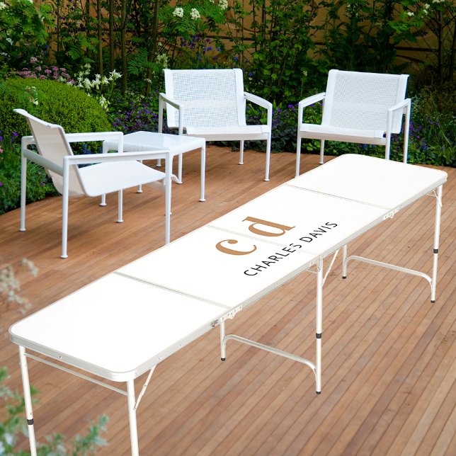 White gold name monogram initials beer pong table (Creator Uploaded)