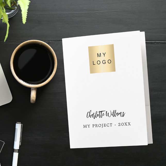 White gold name QR code logo business Pocket Folder (Creator Uploaded)