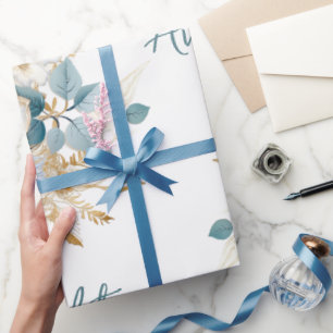 White Gold Navy Wedding/Shower Congratulations Wrapping Paper