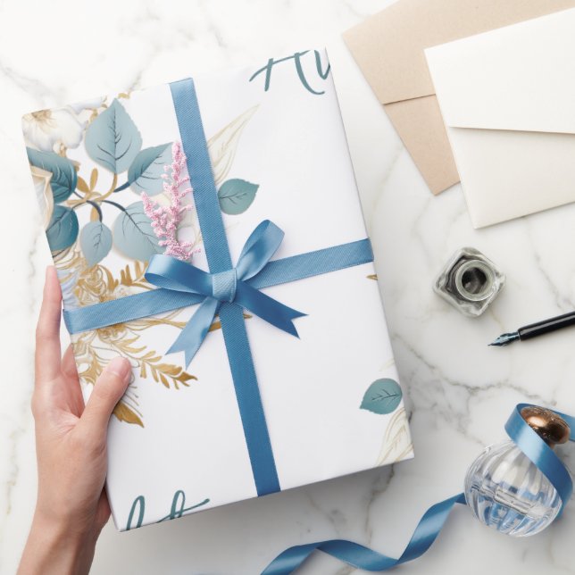 White Gold Navy  Wedding/Shower Congratulations  Wrapping Paper (Gifting)