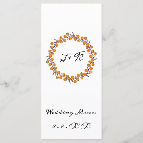 White Gold Navy Wreath Initials Wedding Event  Menu