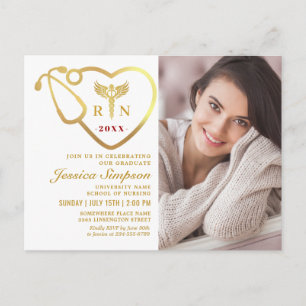 White Gold Nursing Graduation Invitation Postcard
