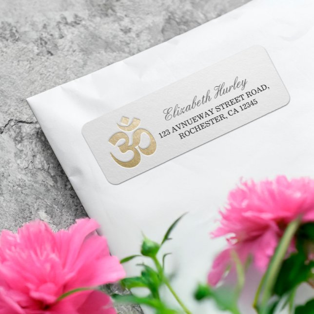 White & Gold OM Symbol Yoga Mediation Instructor Label (Creator Uploaded)