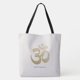 White & Gold OM Symbol Yoga Mediation instructor Tote Bag | Zazzle