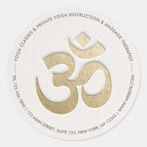 White  Gold OM Symbol YOGA Meditation Instructor Classic Round Sticker