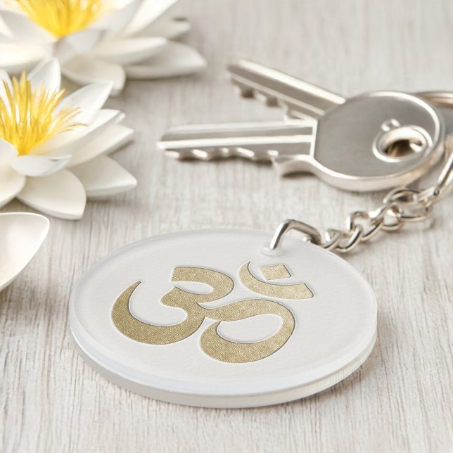 White & Gold OM Symbol YOGA Meditation Instructor Keychain (Creator Uploaded)