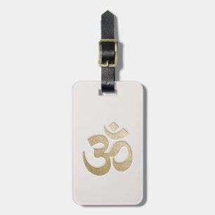 White & Gold OM Symbol YOGA Meditation Instructor Luggage Tag