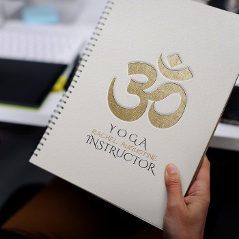 White & Gold Om Symbol Yoga Meditation Instructor Notebook by ReadyCardCard at Zazzle
