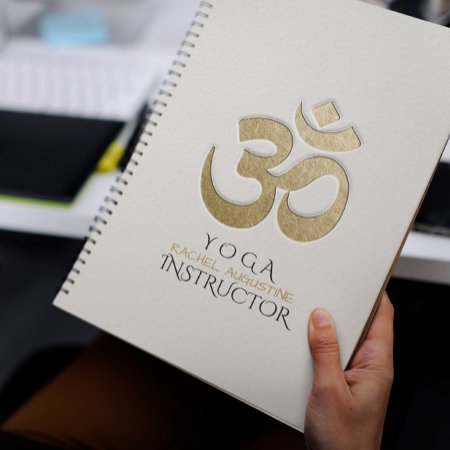 White & Gold Om Symbol Yoga Meditation Instructor Notebook