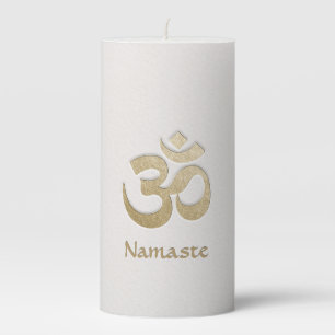 White & Gold OM Symbol YOGA Meditation Instructor Pillar Candle