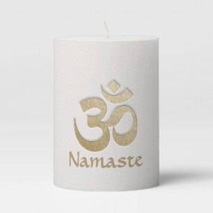 White & Gold OM Symbol YOGA Meditation Instructor Pillar Candle