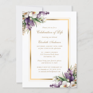 White Gold Orchid Floral Photo Celebration of Life Invitation
