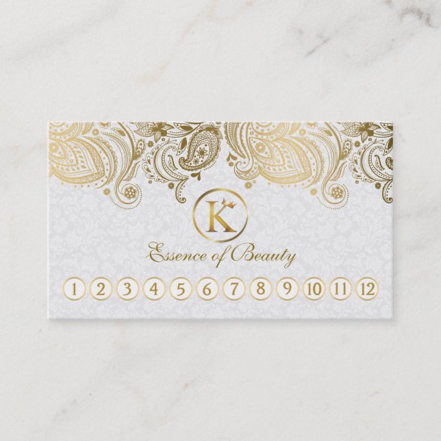 White & Gold Paisley Lace Loyalty Card (Front)