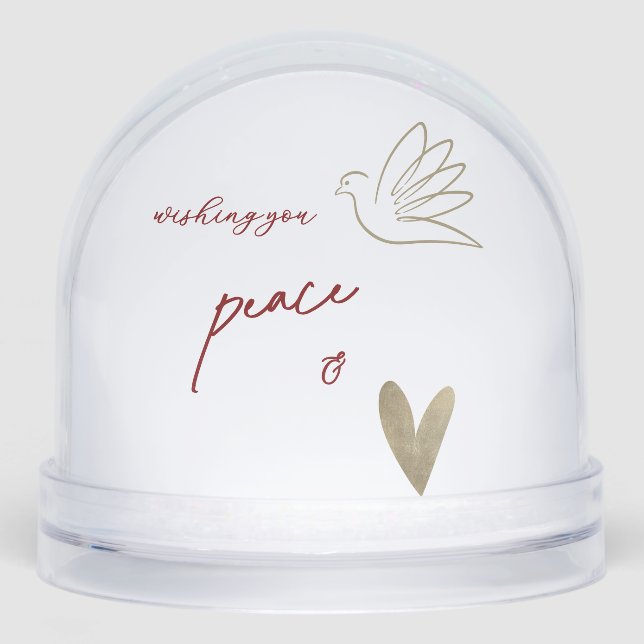 White & Gold Peace & Love Photo Year Snow Globe (Front)