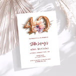 White gold peach floral 40th birthday luxury invitation