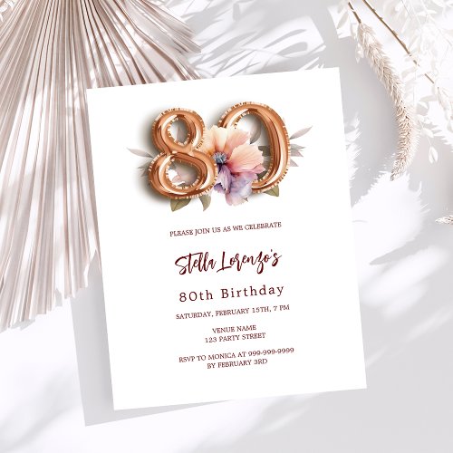 White gold peach floral budget 80th birthday