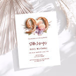 White gold peach floral budget 90th birthday<br><div class="desc">A modern, stylish and glamorous invitation for a 90th birthday. White background, decorated with a peach and purple watercolored flower. The name is written with a modern hand lettered style script. Personalize and add your party details. Number 90 is written with a balloon style font, script. 1 sheet = 1...</div>